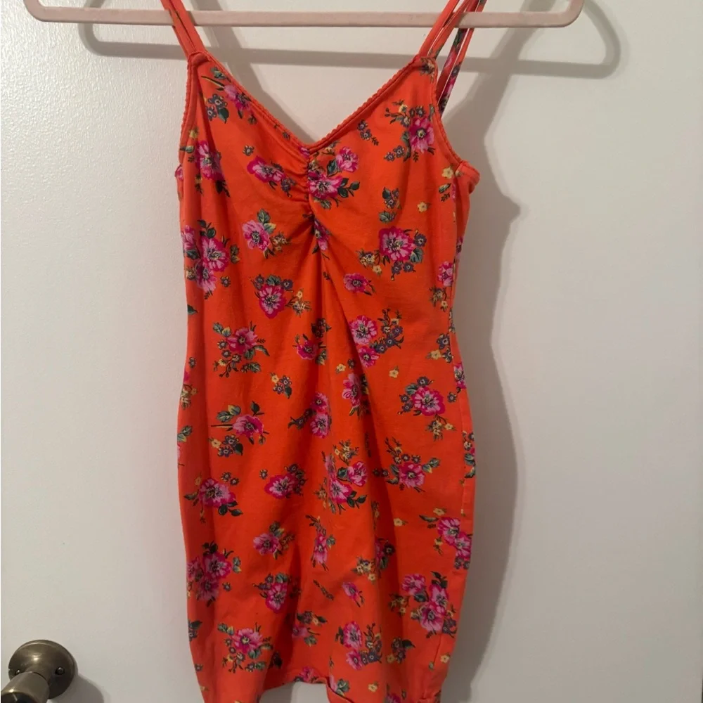 Urban Outfitters- Kimchi Blue Vibrant Orange and Pink Floral Mini Dress - Picture 2 of 6